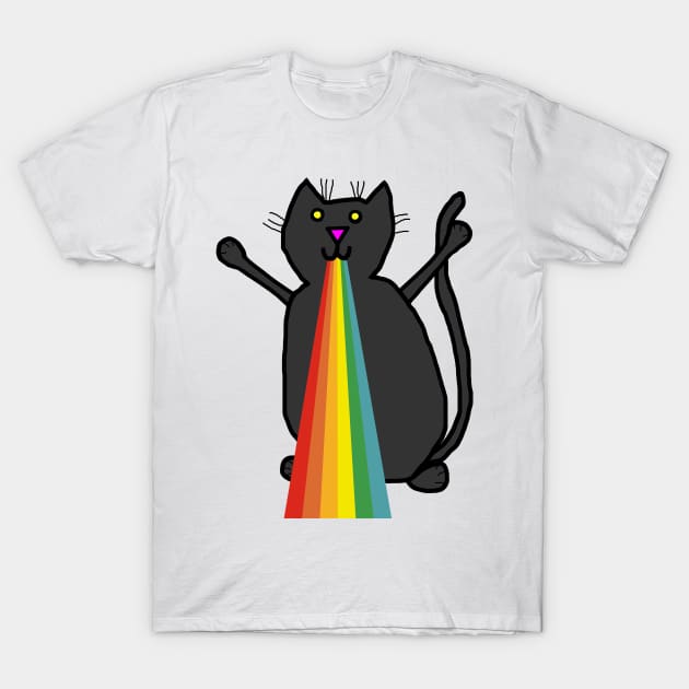 Animals with Rainbow Puke Black Cat T-Shirt by ellenhenryart